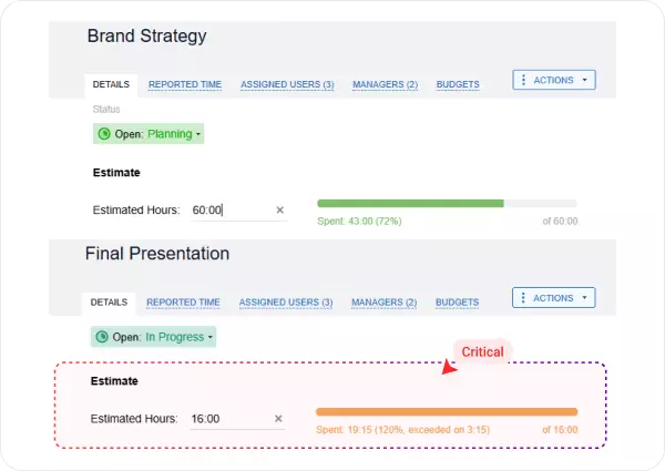 Set estimates for design projects and track actual hours as you go