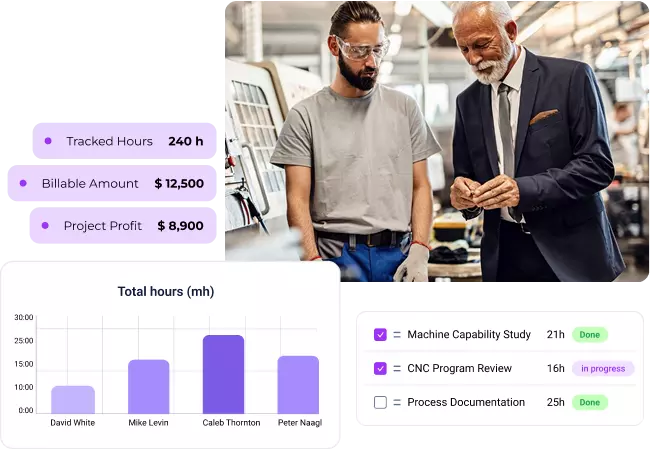 Time tracking software for manufacturing and production