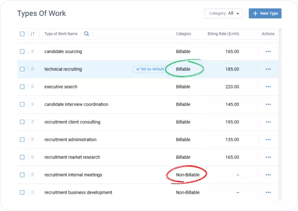 Separate billable work from internal time
