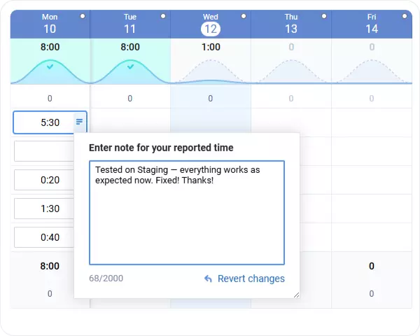 Comments on time entries in actiTIME