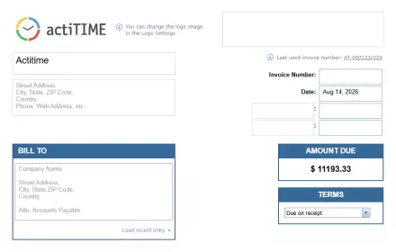 Detailed PDF invoice generated by actiTIME