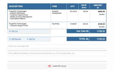 Invoice built from billable timesheet hours in actiTIME