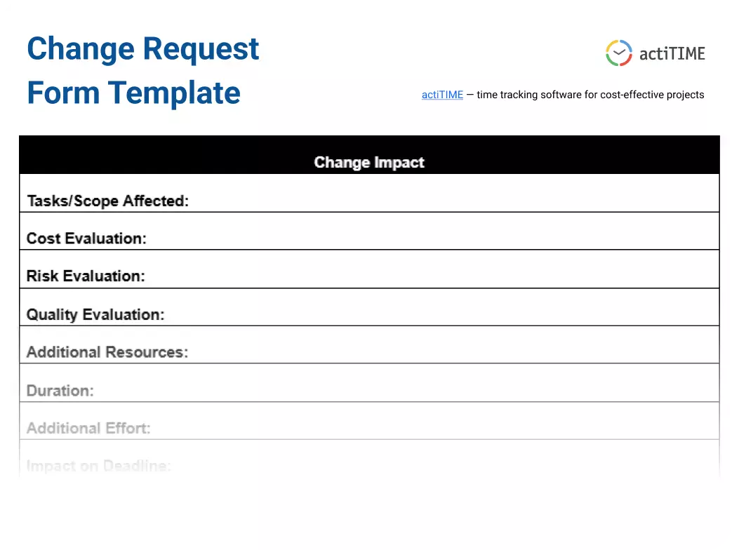 Free Change Request Form Template