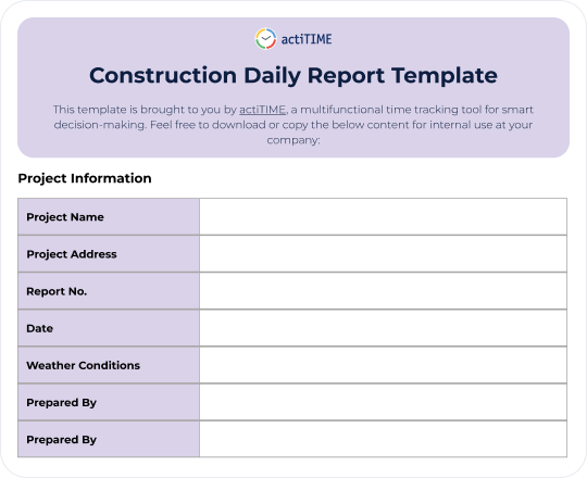 Free Construction Daily Report Template preview