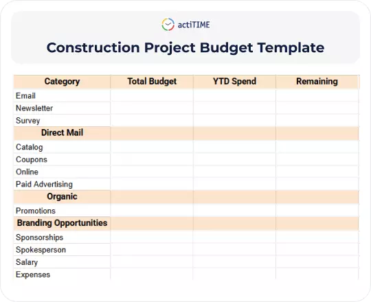 Free Construction Project Budget Template preview