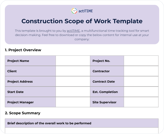 Free Construction Scope of Work Template preview