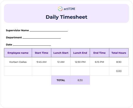 Daily Timesheet Template preview
