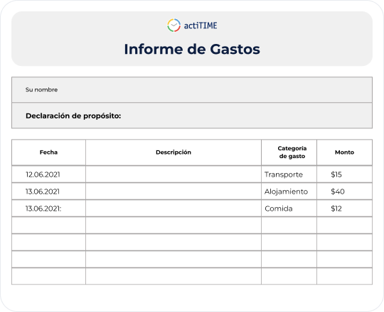 Vista previa de la Plantilla de Informe de Gastos
