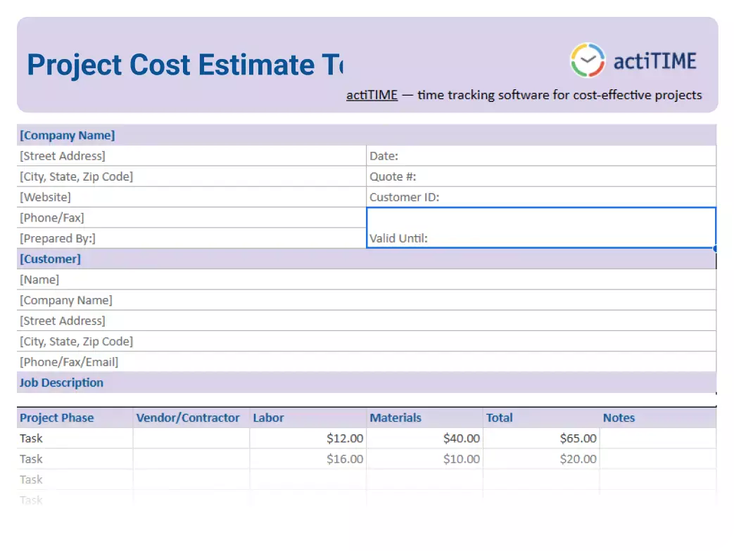 Free Project Cost Template