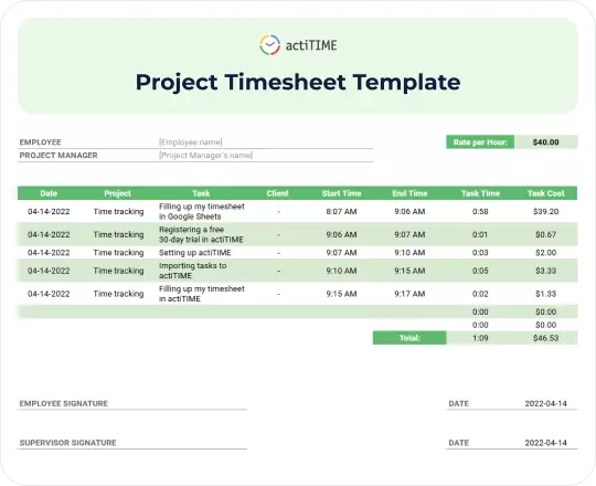 Free Project Timesheet Template