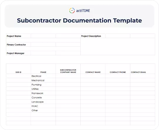Free Subcontractor Documentation Tracker preview