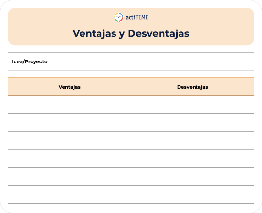 Vista previa de la Plantilla de Ventajas y Desventajas