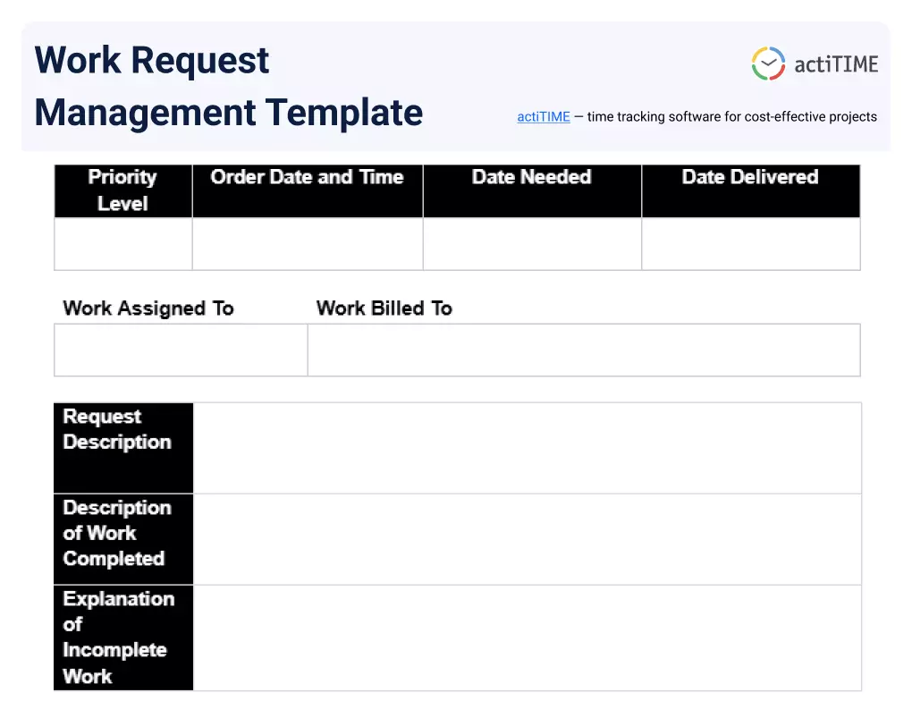 Free Work Request Management Template