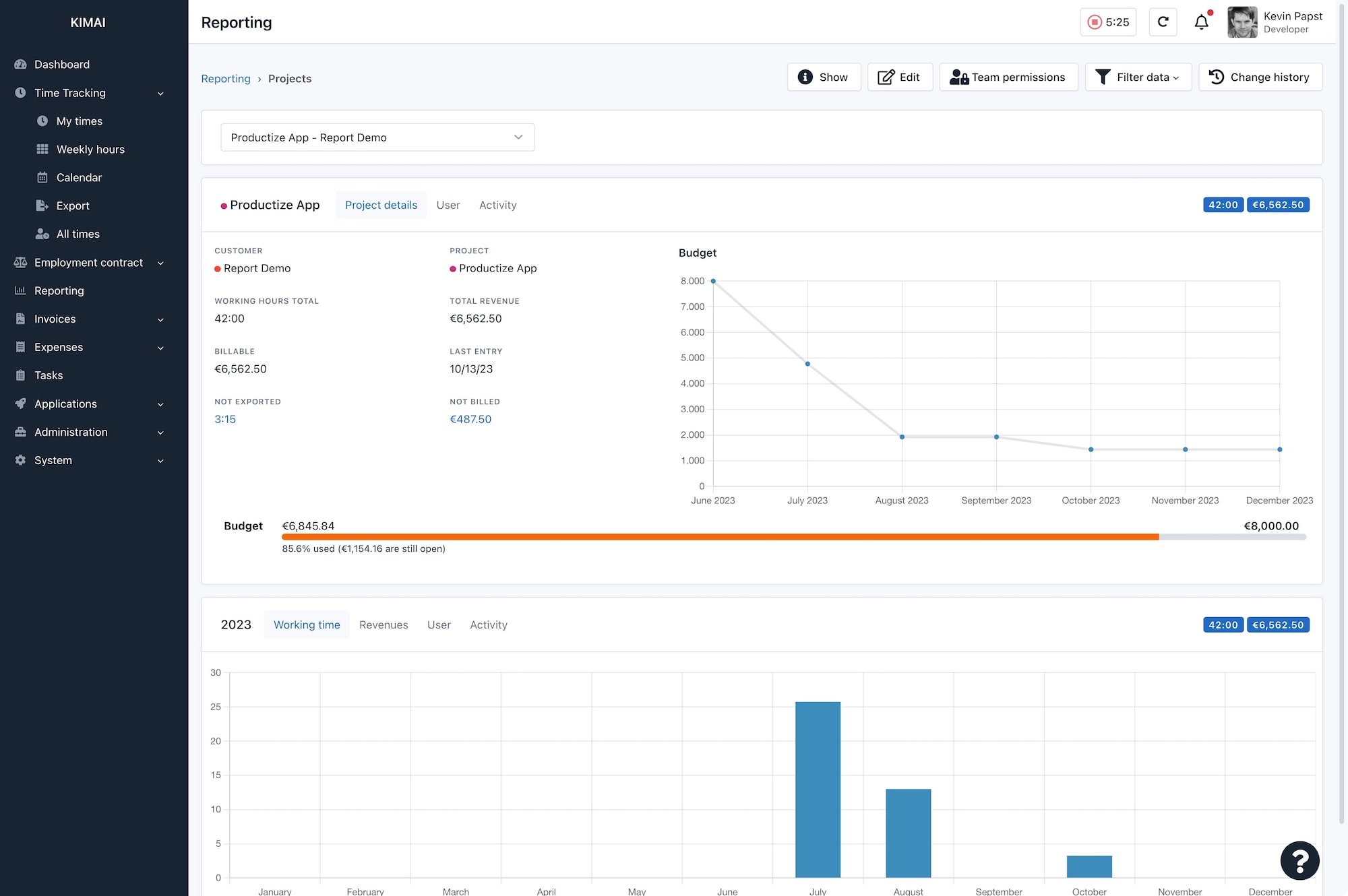 Kimai, Linux timesheet software