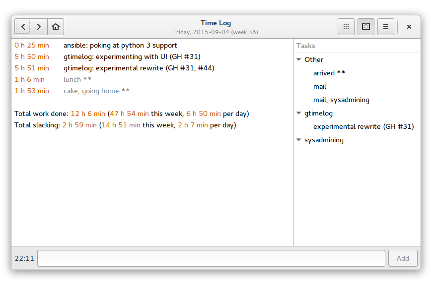 GTimeLog, Linux timesheet software