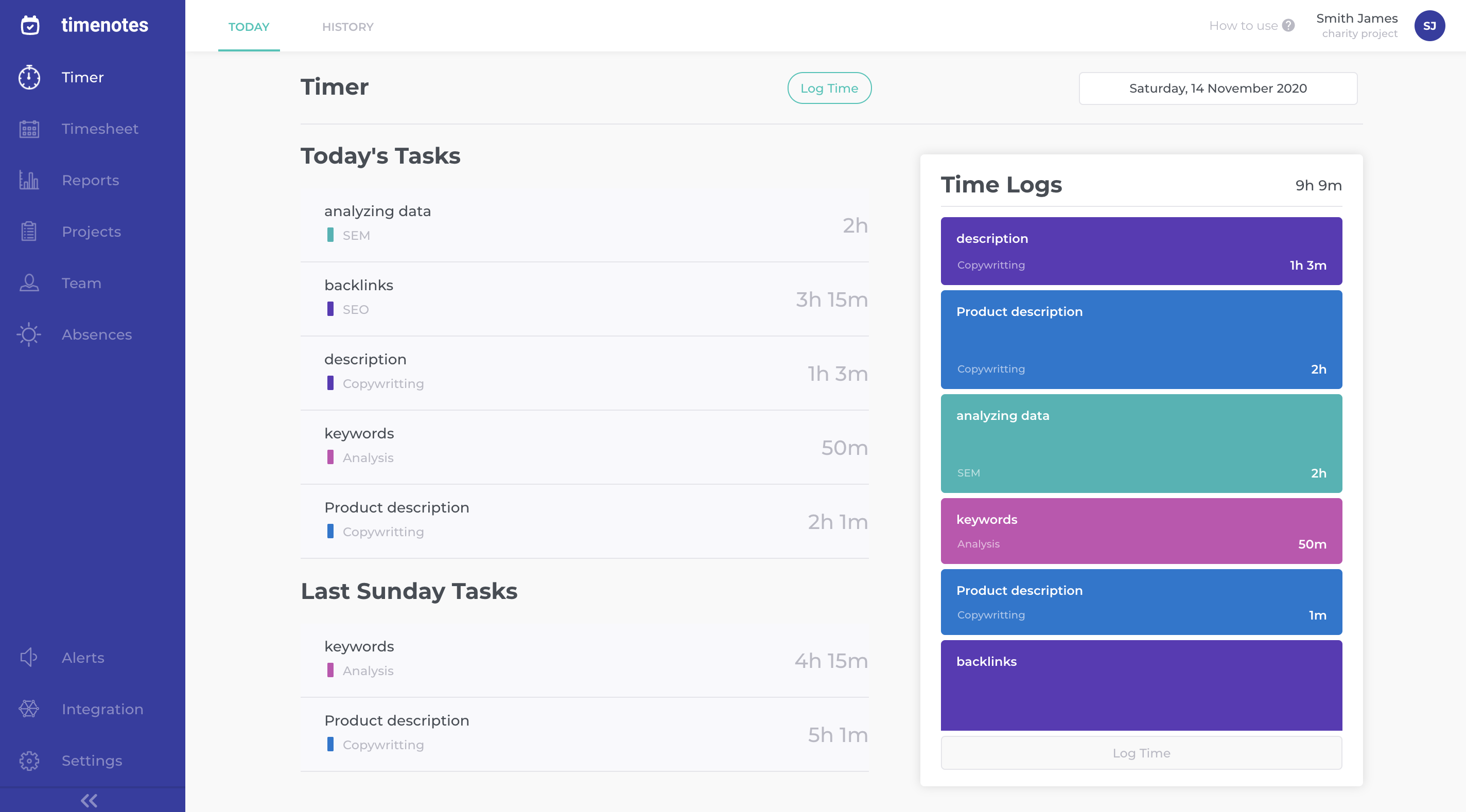 Timenotes, work hours tracker