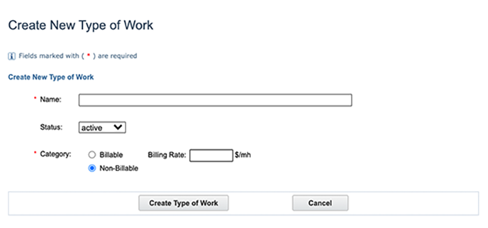 Create New Type of Work in actiTIME