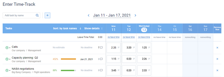 2021 Enter Time-Track interface in actiTIME