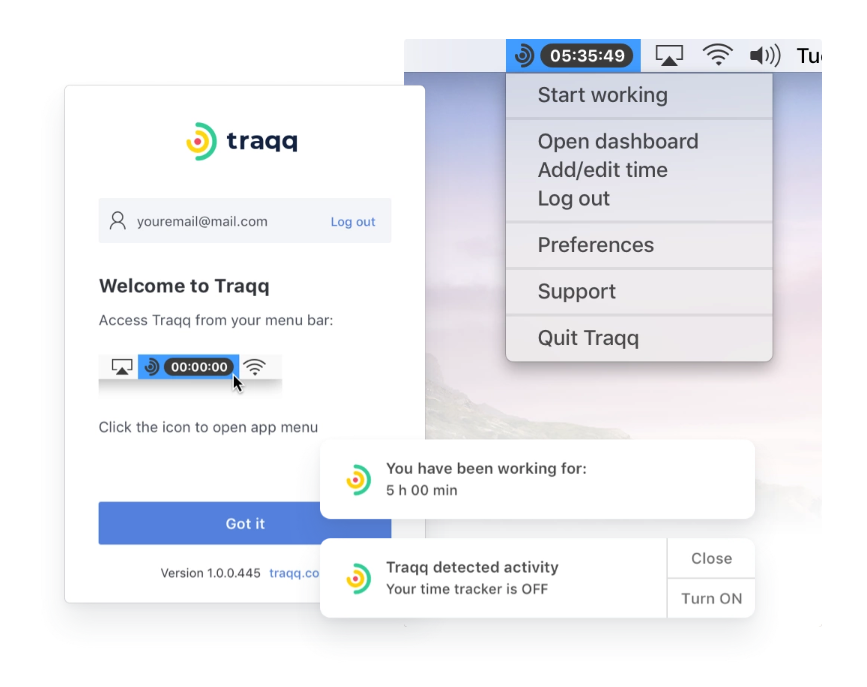 Traqq, work hours tracker