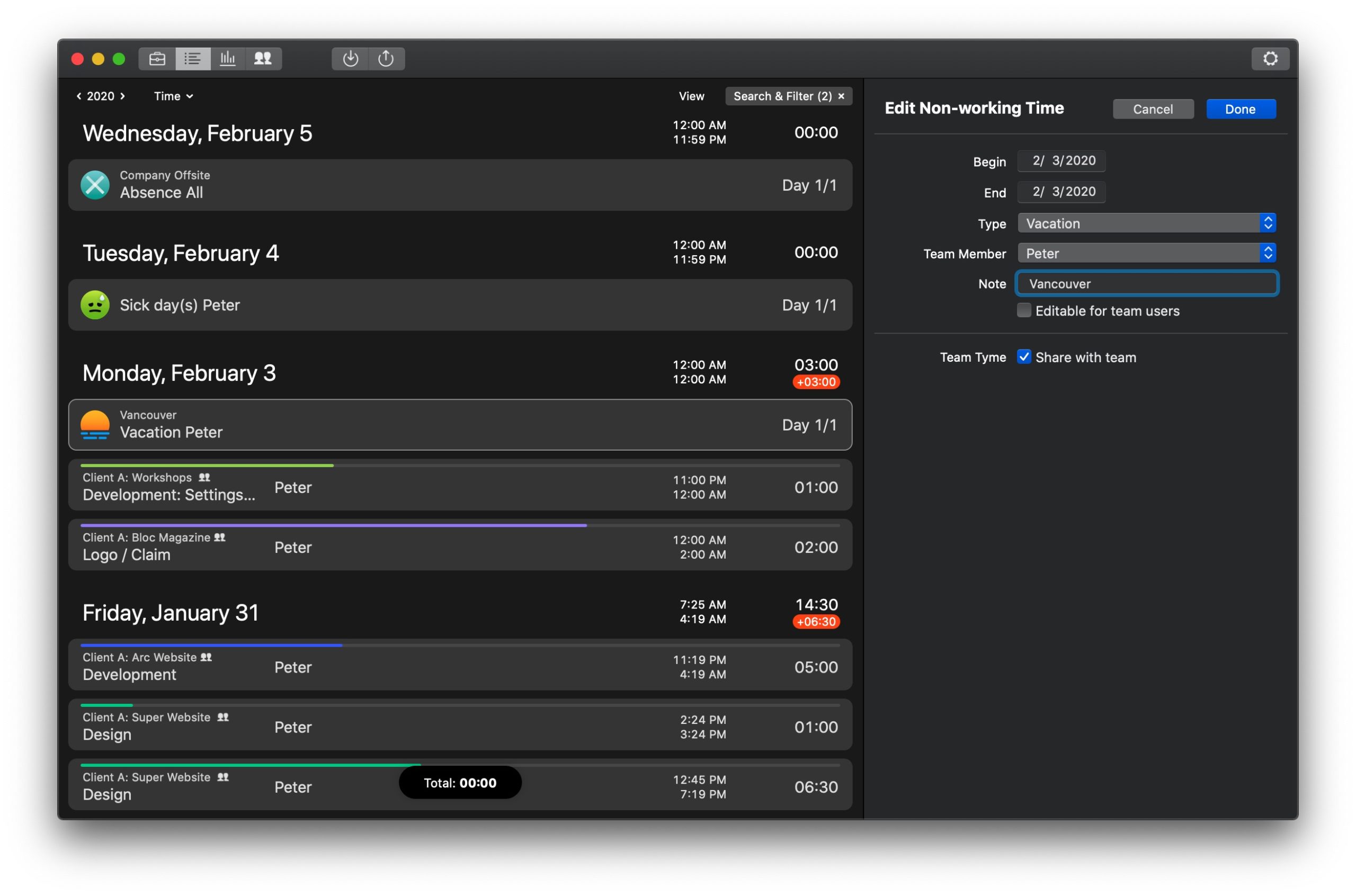 Tyme, time tracking software mac