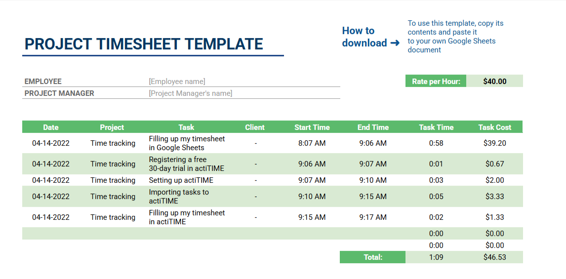 Free-Project-Timesheet-Template