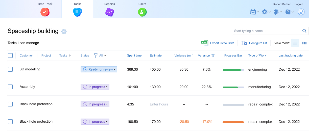 Estimate tracking via the Tasks interface