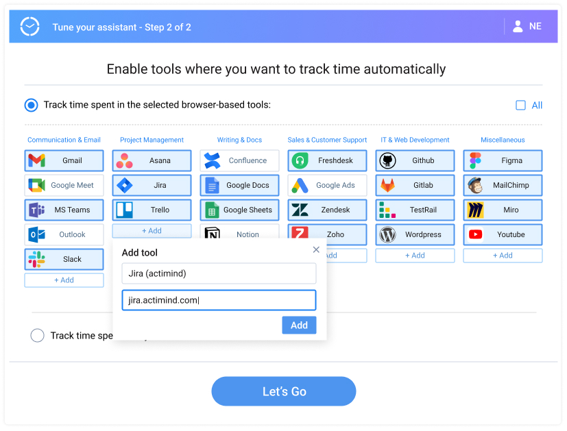 Add tools to track time for, Time Management Assistant