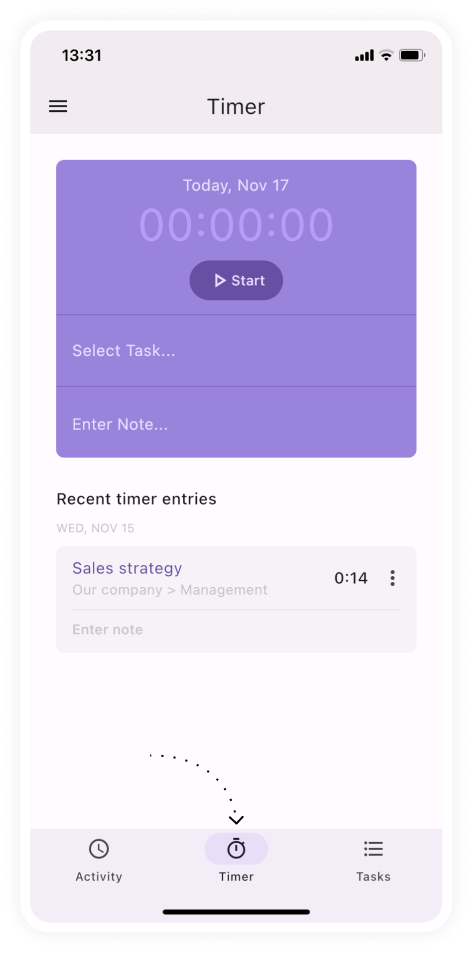 actiTIME Mobile - Using stopwatch