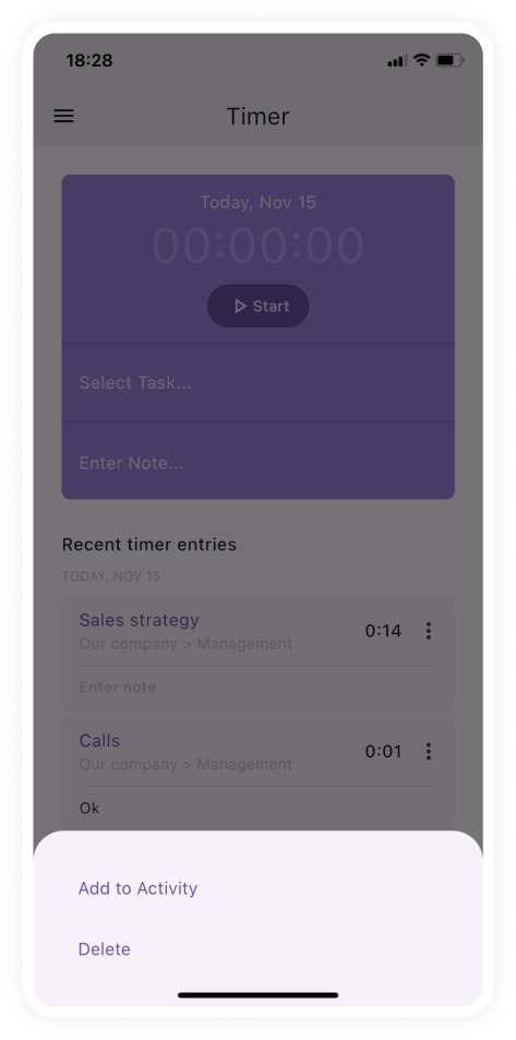 actiTIME Mobile - Using stopwatch 1