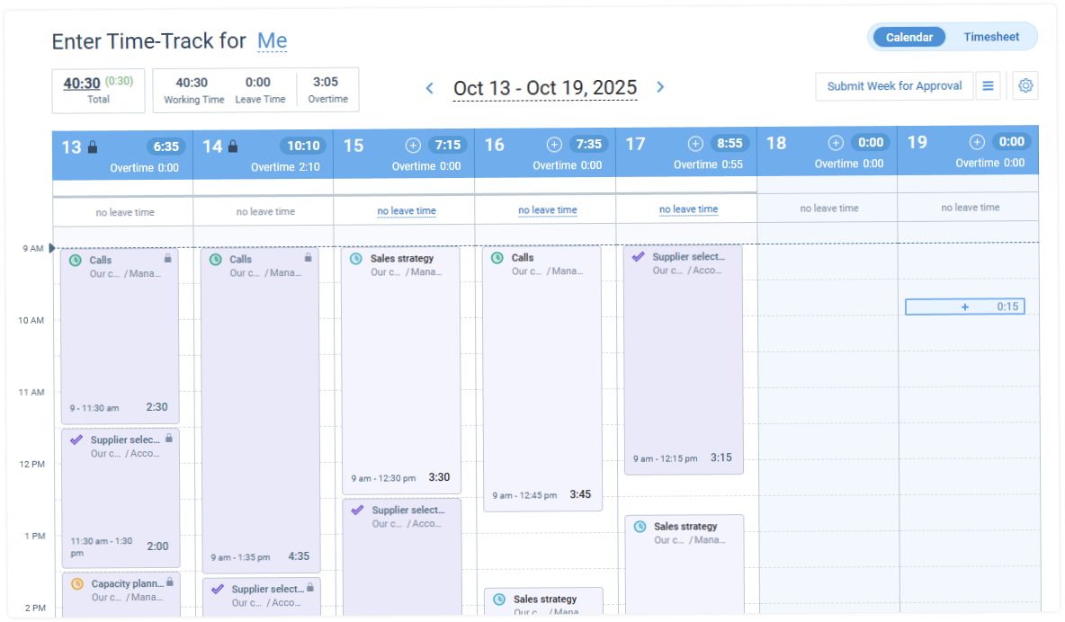 Calendar view, actiTIME