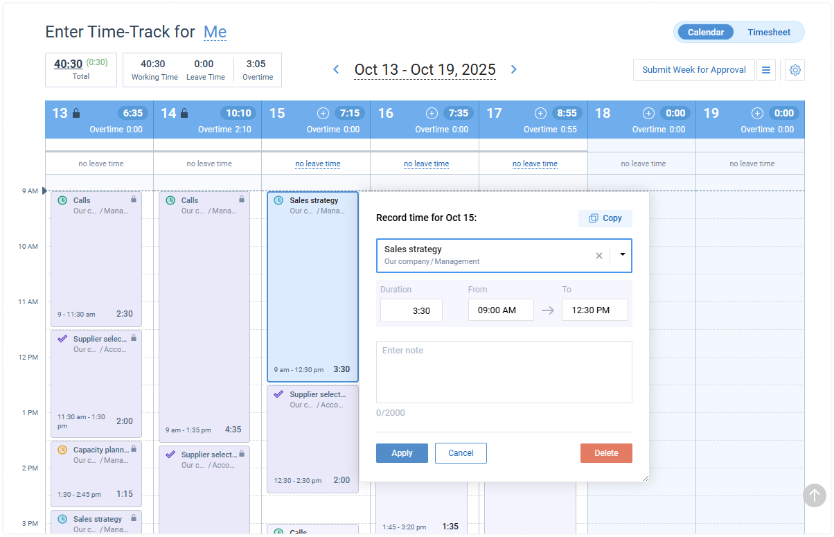 Add tasks to the calendar interface, actiTIME