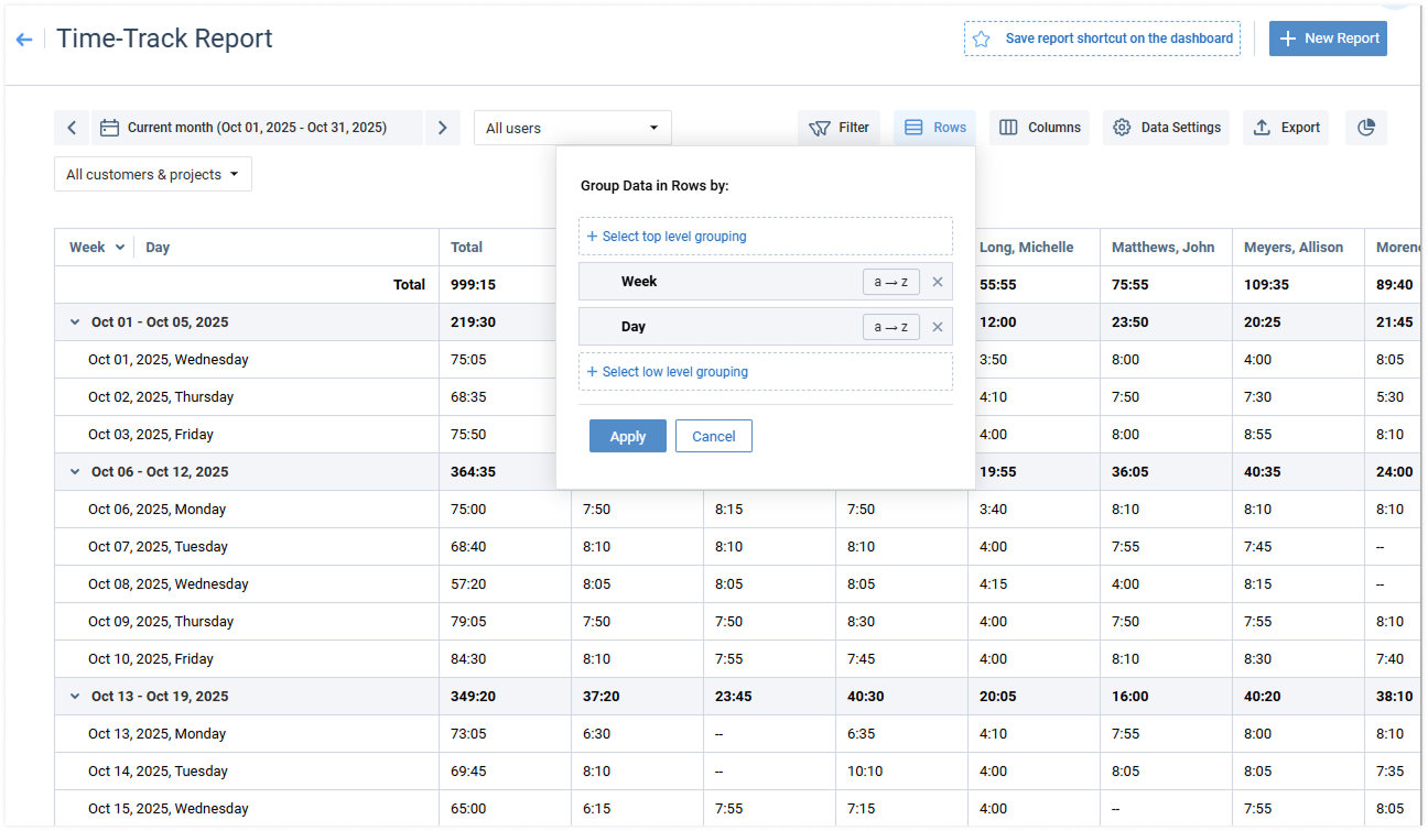 Time-Track Report Columns