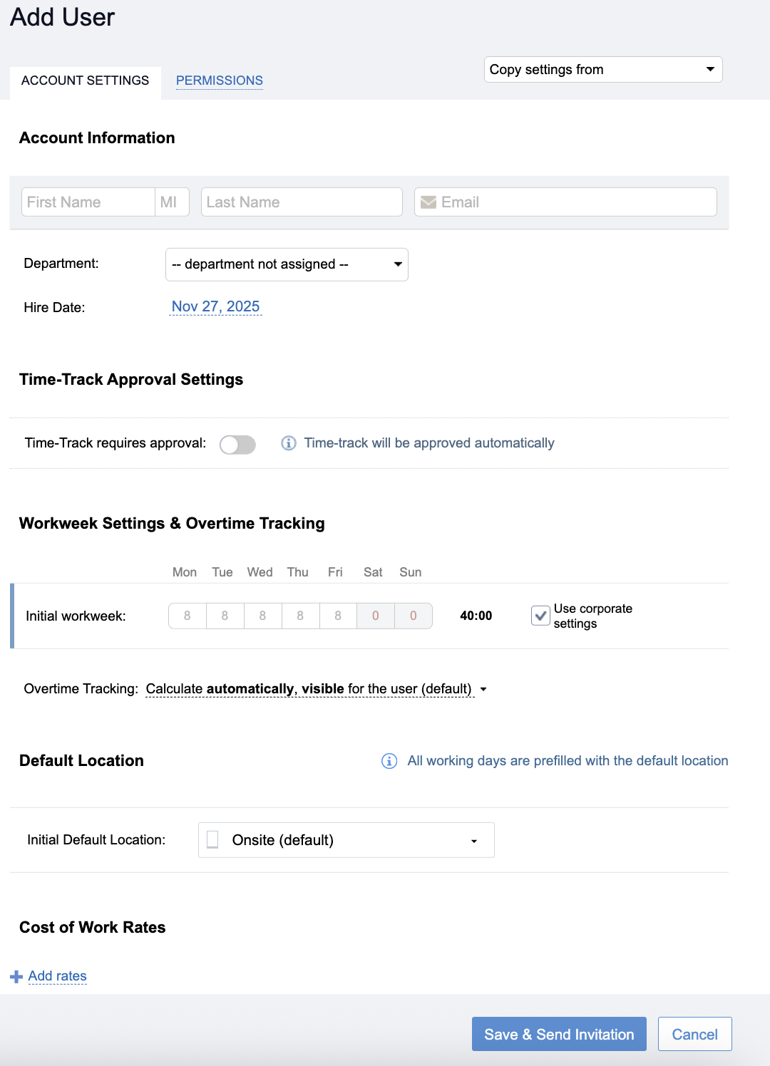 User settings, actiTIME