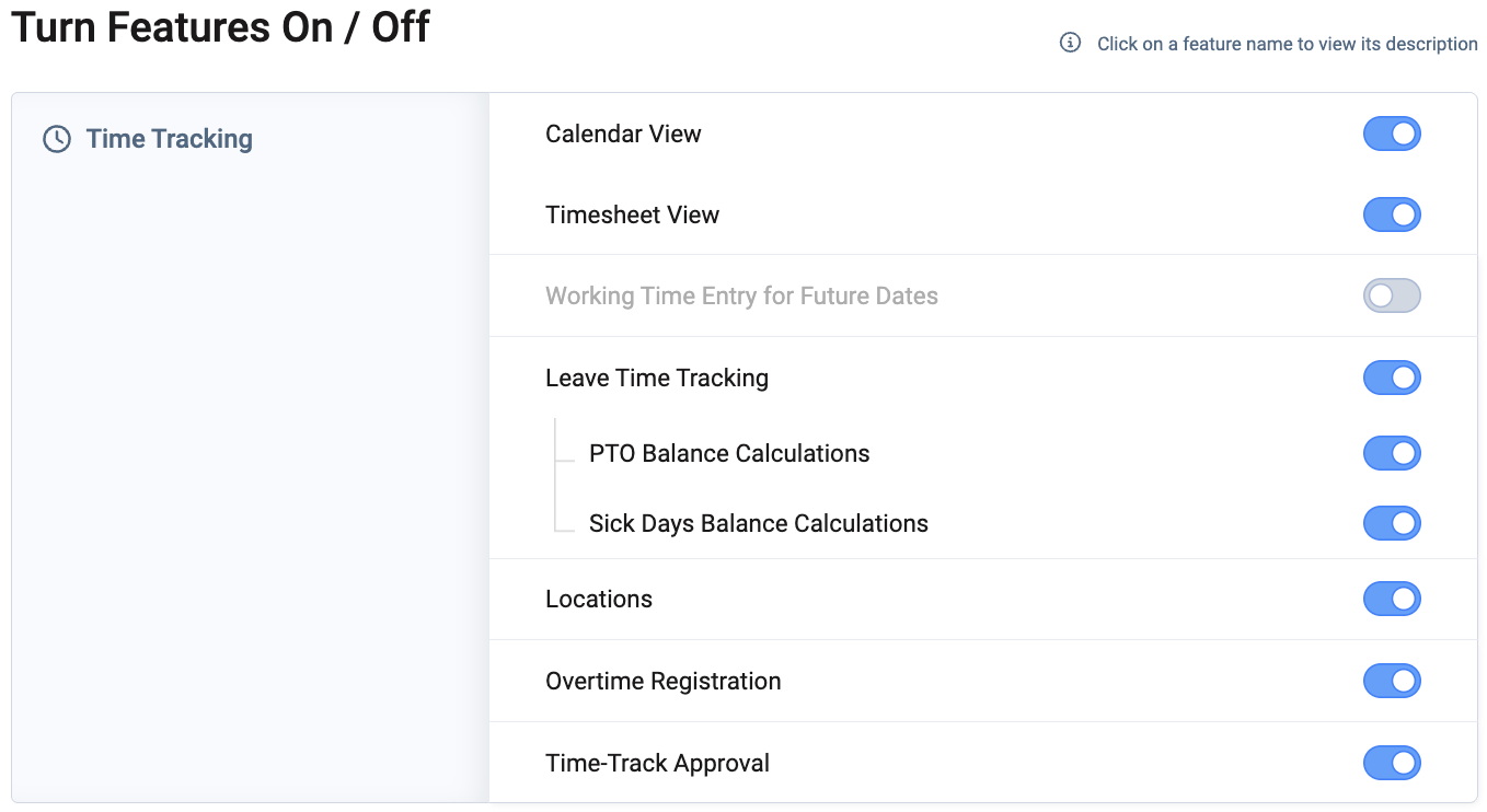 Turn Features On / Off