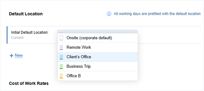Setting a personal default location for a user, actiTIME