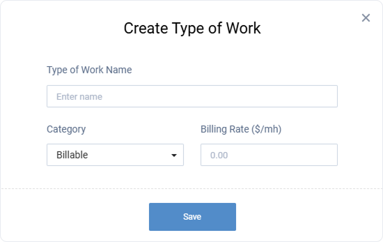 Create Type of Work, actiTIME