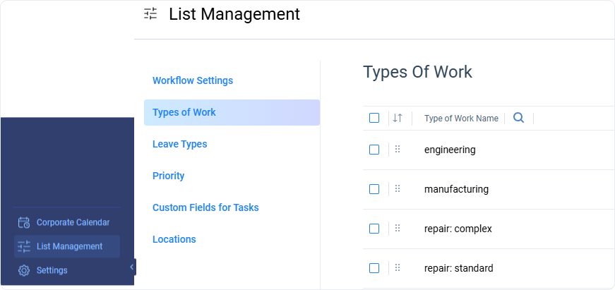 Types of Work, actiTIME