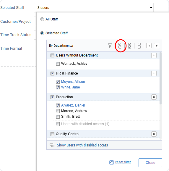 View selected user only in the user selector