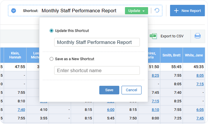 How to create a shortcut to a report in actiTIME