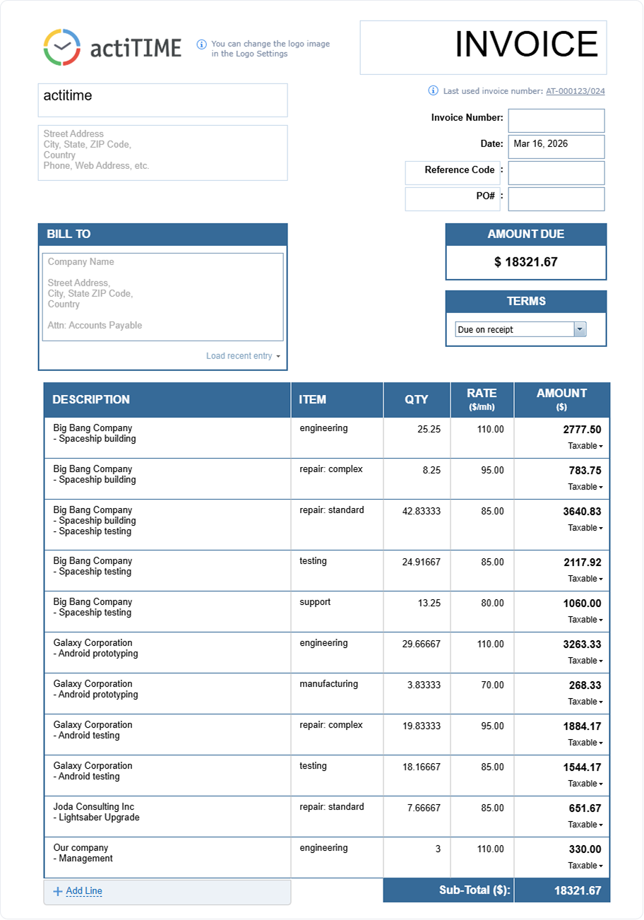 Prepare Invoice form