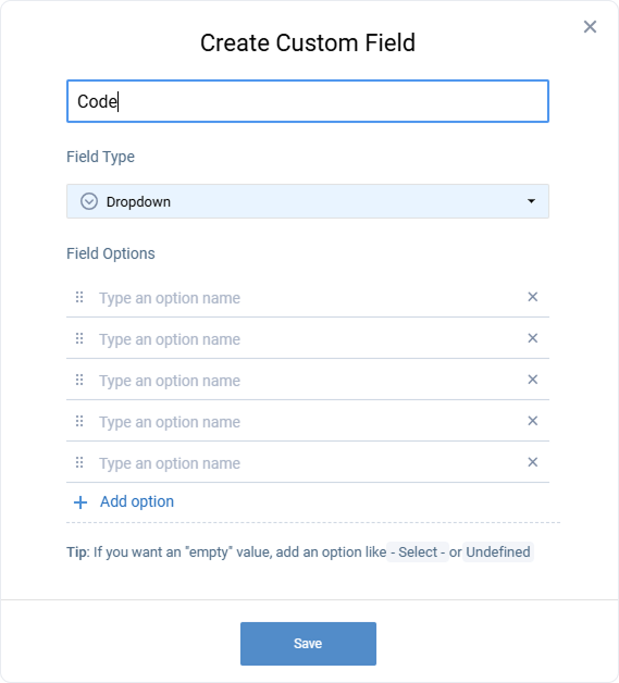 Create custom fields, actiTIME