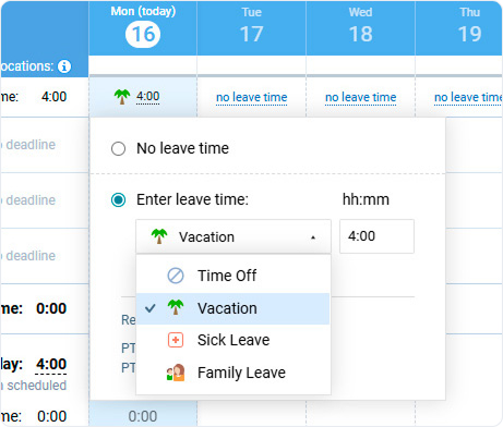 Add leave time to your time-track.