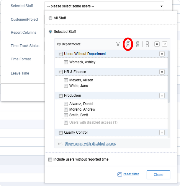 View selected user only in the user selector