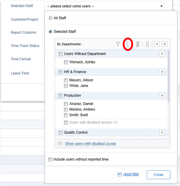View selected user only in the user selector