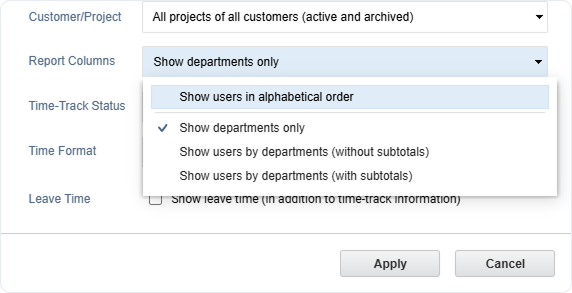 report columns selector