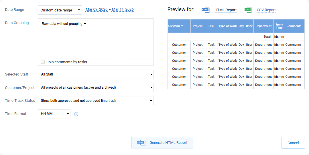 time track in detail report