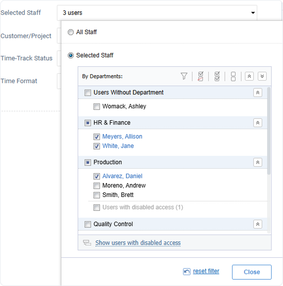 Selected Staff Selector