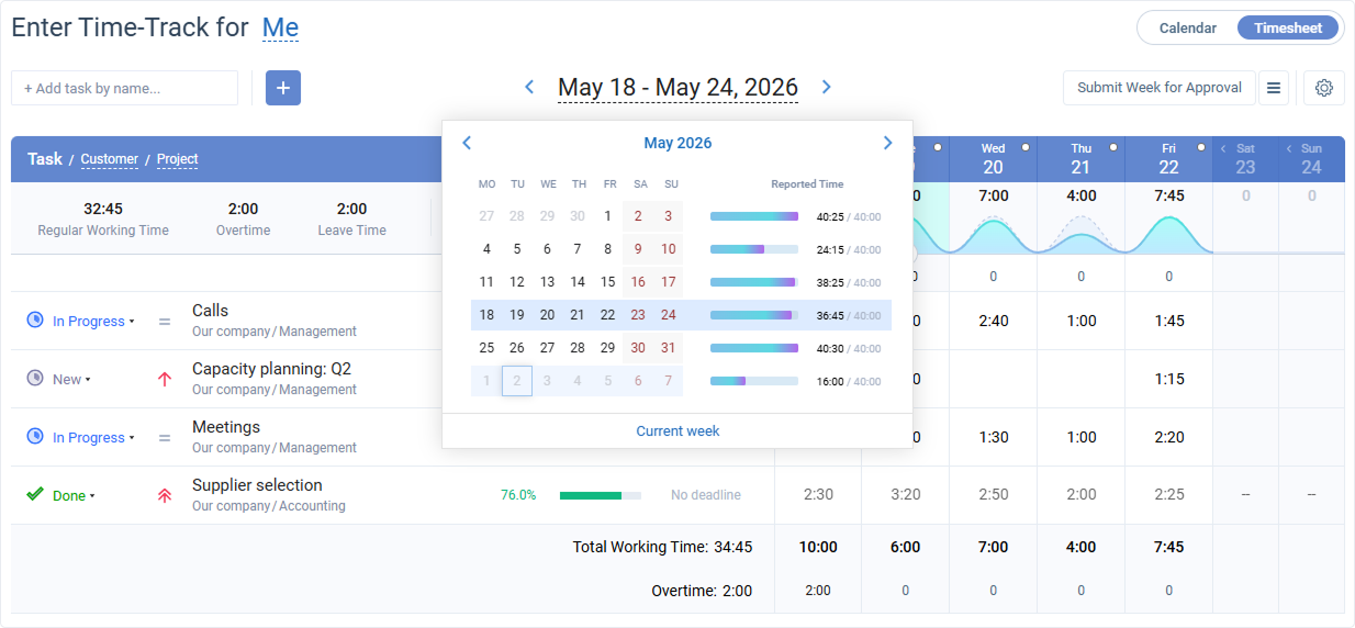 Calendar on Enter Time-Track
